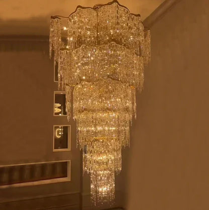 Oversized European Multi-layers Golden Luxury Crystal Chandelier Villa/High-ceiling/Foyer