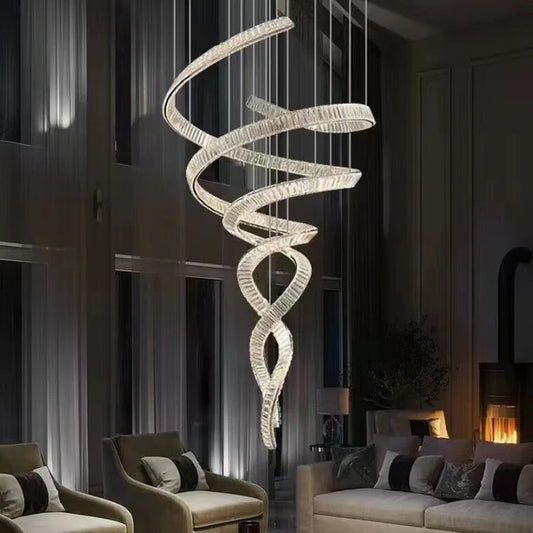 Designer Foyer Living Room Ceiling Light Fixture Stylish Spiral Crystal Chandelier for High-ceiling