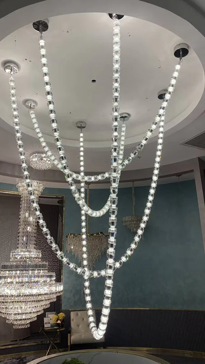 Modern Bullet Crystal Chain Chandelier for Living Room/Staircase/Foyer/Hotel/Restaurant