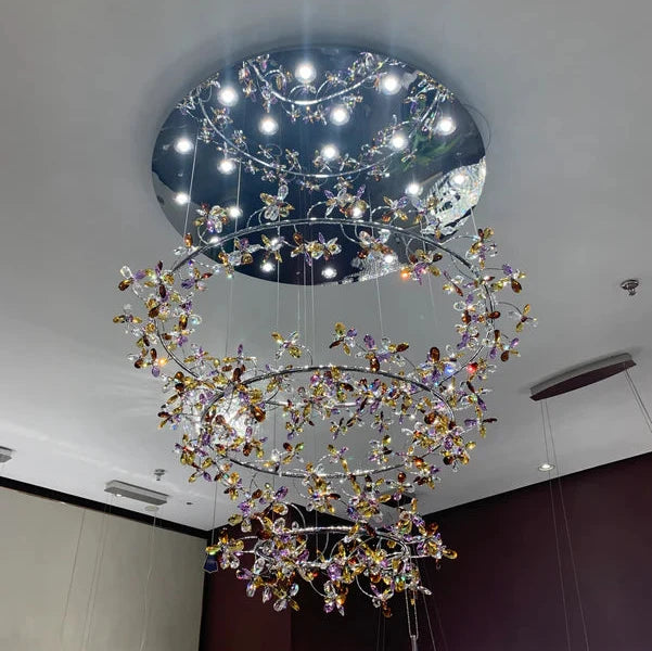 Modern Luxury 1/2/3-Tier Floral Crystal Ring Chandelier for Living Room/Staircase/Foyer