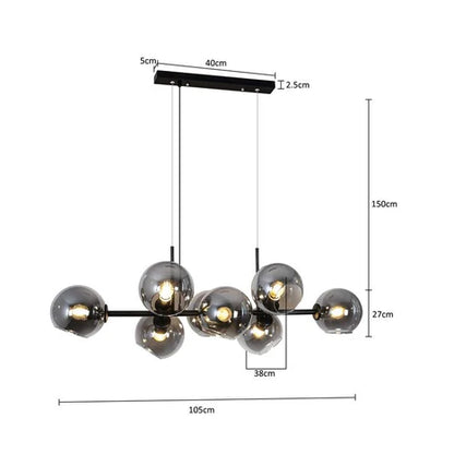 Modern Linear Smoky Gray Glass Globe Shade Chandelier for Dining Room/Kitchen Island