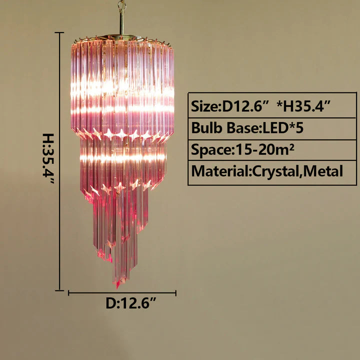 Barbie Pink Italian Creative Compass-star Spiral Crystal Chandelier Modern Romantic Designer Decorative Light Fixture