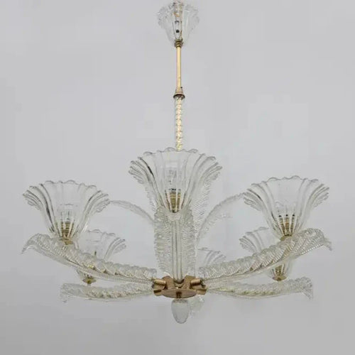 Vintage Italian 6-Arm Glass Chandelier for Low-ceiling/Bedroom/Dining Room