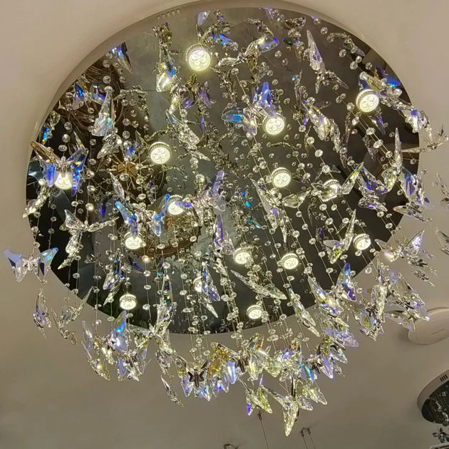 Light Luxury Art Design Round Flush Mount Butterfly Chandelier