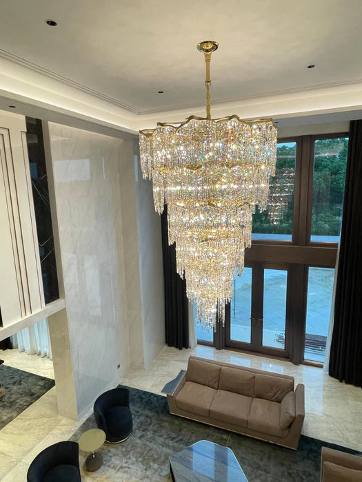 Oversized European Multi-layers Golden Luxury Crystal Chandelier Villa/High-ceiling/Foyer