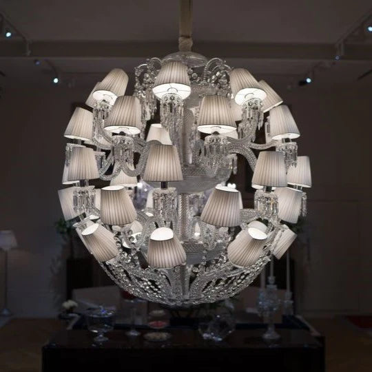 Luxury Globe Crystal Chandelier With Fabric Lampshade