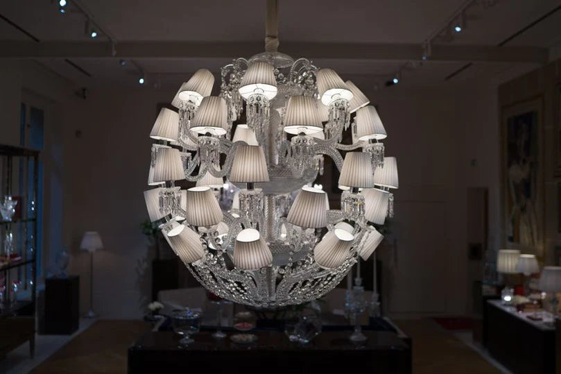 Luxury Globe Crystal Chandelier With Fabric Lampshade