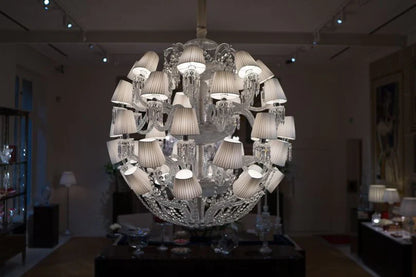 Luxury Globe Crystal Chandelier With Fabric Lampshade