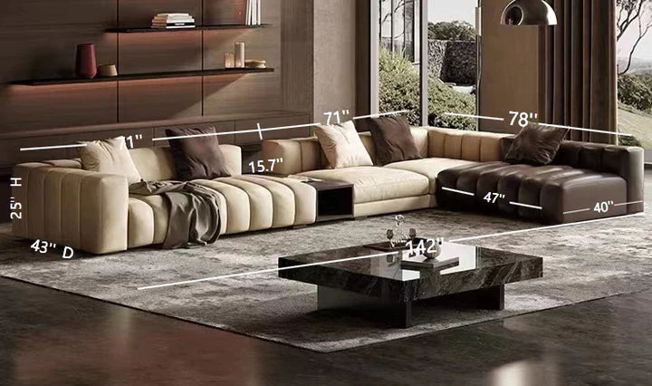 Piano-Shape Rectangle Leather Sofa