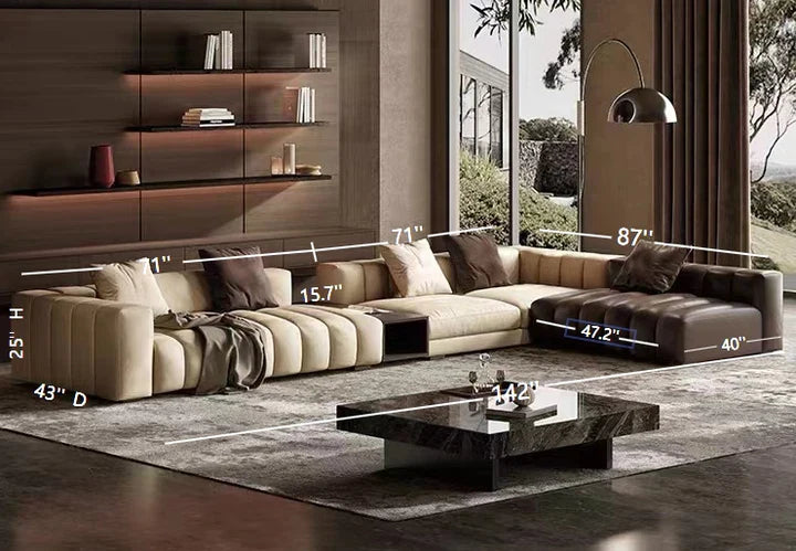 Piano-Shape Rectangle Leather Sofa