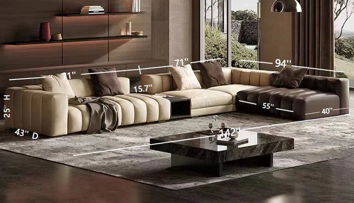 Piano-Shape Rectangle Leather Sofa