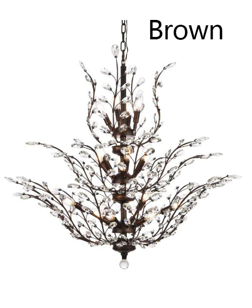 Gold/Silver/Brown Twig Branch Crystal Leaf Chandelier