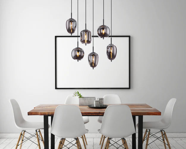 Modern Smoky Gray Glass Chandelier for Dining Room/Kitchen Island