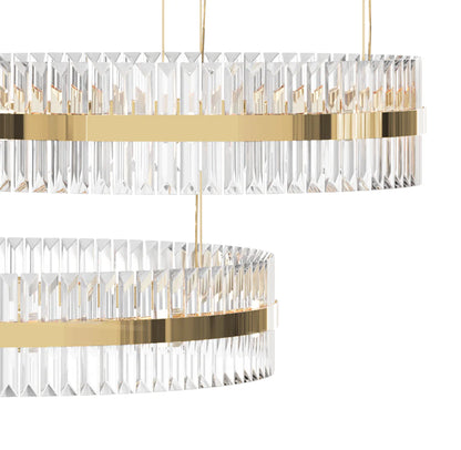 Modern Luxury 5-Ring Crystal Chandelier in Gold Finish for Staircase