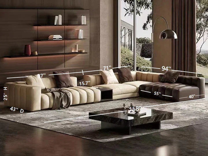 Piano-Shape Rectangle Leather Sofa