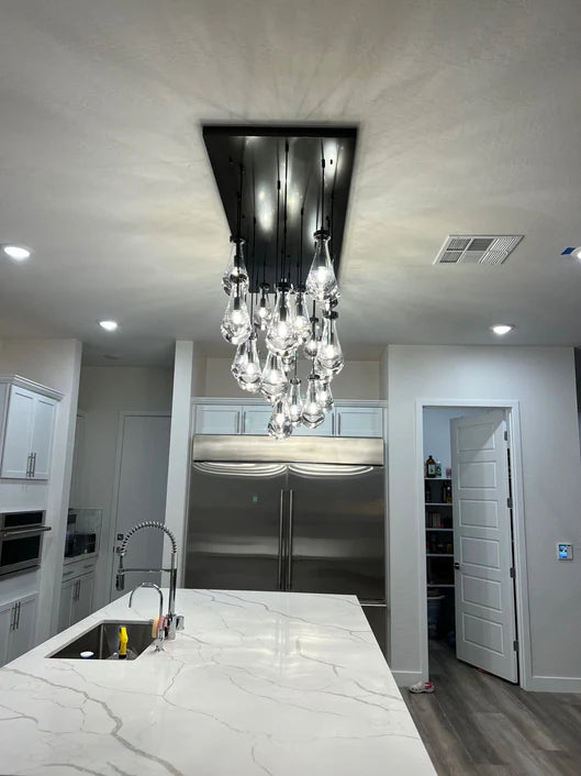 Modern Raindrop Crystal Chandelier with Rectangular Canopy