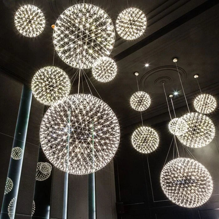 Round Starry Sky Chandelier Light Fire Ball Ceiling Lighting for Living Room/Cottage