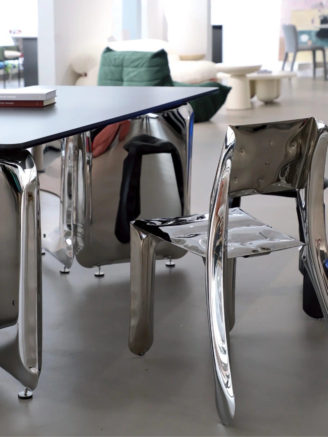 Modern Rectangular Rock Dining Table With Stainless Steel Leg