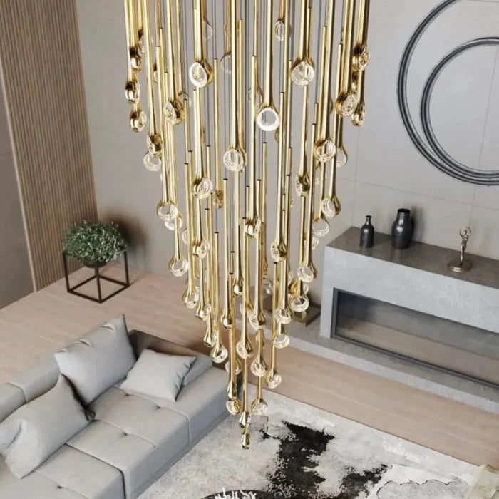 Modern Floating Long Gold Pendant Celing Chandelier for Living Room/High-ceiling