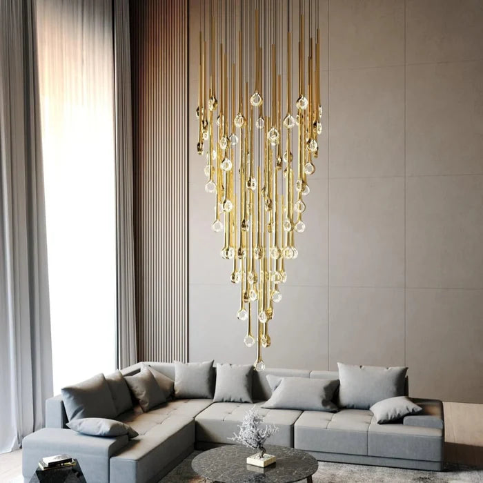 Modern Floating Long Gold Pendant Celing Chandelier for Living Room/High-ceiling