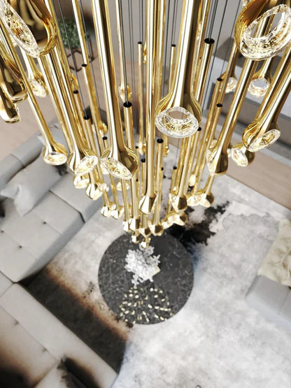 Modern Floating Long Gold Pendant Celing Chandelier for Living Room/High-ceiling