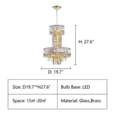 Modern Luxury 2 Layers Crystal Rod Gold Leaves Pendant Light for Living Room/Bedroom