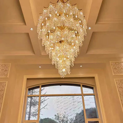 Oversized European Multi-layers Golden Luxury Crystal Chandelier Villa/High-ceiling/Foyer