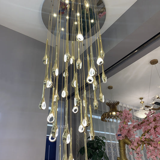 Modern Floating Long Gold Pendant Celing Chandelier for Living Room/Stairs/Foyer