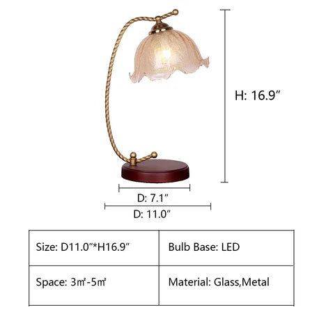 Affordable French Vintage Light Luxury Glass Flower Shade Table Lamp for Bedside Table/Bar/Study Desk