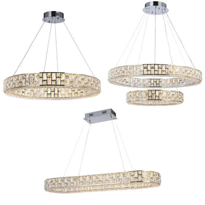 Light Luxury Round/Oval Spliced Crystal Chandelier for Living/Dining Room/Kitchen Island