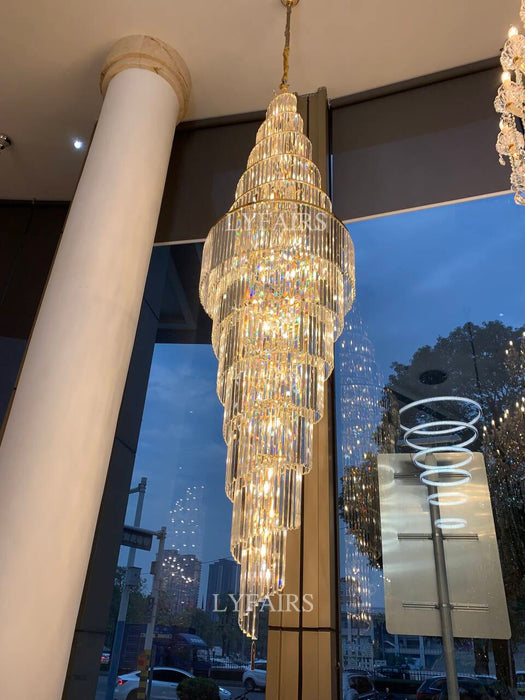 Extra Large Luxury Spiral Crystal Chandelier in Gold Finish