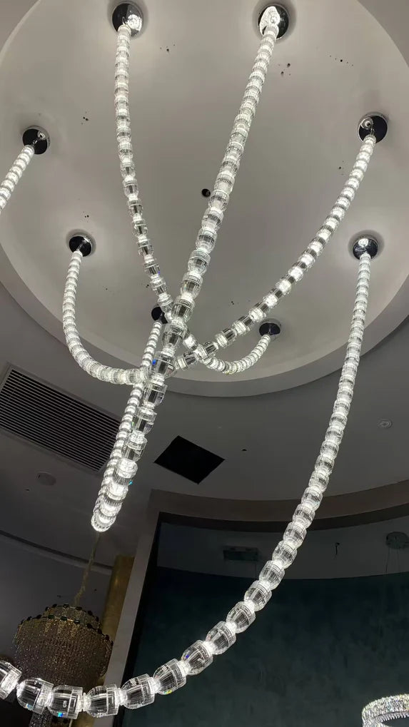 Modern Bullet Crystal Chain Chandelier for Living Room/Staircase/Foyer/Hotel/Restaurant