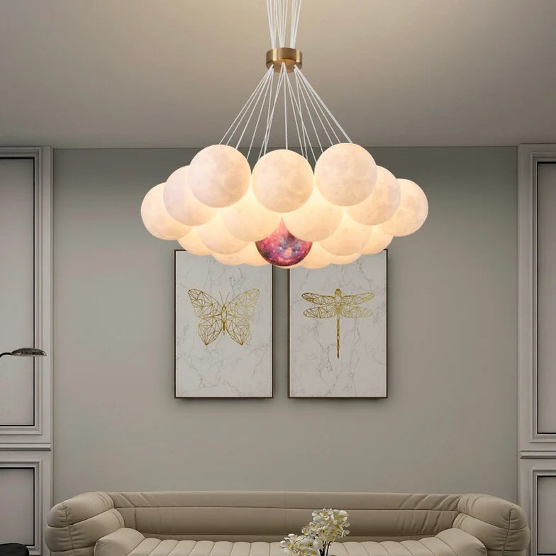 Bubble Moon Chandelier Bedroom Ceiling Light Modern Nordic Lamp