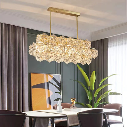 Designer Recommended Modern Rectangle Crystal Pendant Chandelier for Dining Table/Kitchen Island/Bar