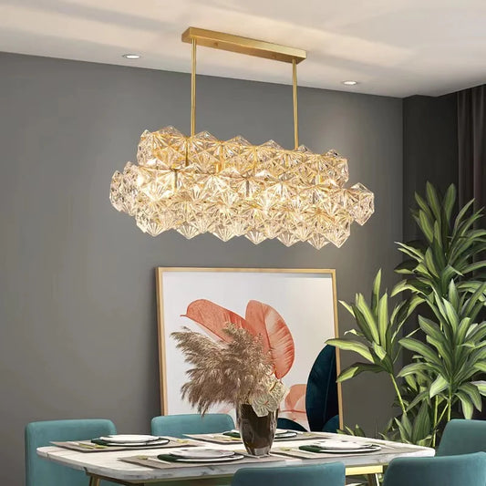 Designer Recommended Modern Rectangle Crystal Pendant Chandelier for Dining Table/Kitchen Island/Bar