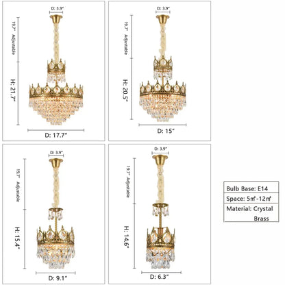 Designer Model Light Luxury Crown Crystal Pendant Chandelier for Bedside/Foyer/Dining Room