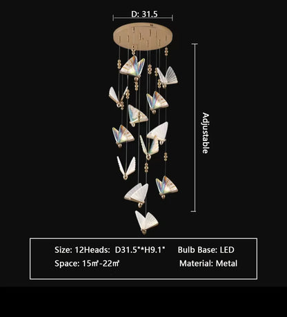 Extra Large Light Luxury Art Butterfly Pendant Chandelier for Bedroom/Dining Room/Staircase