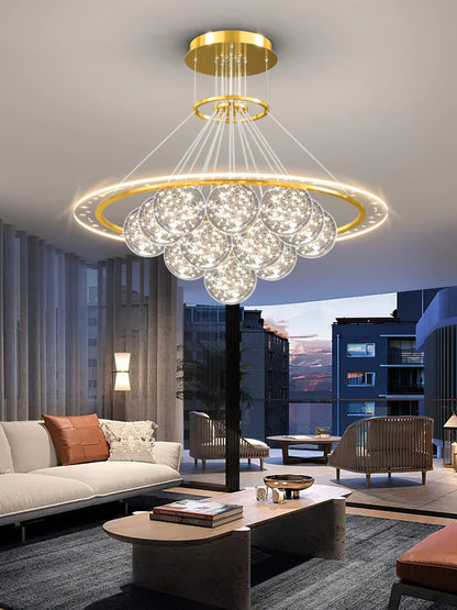 Modern Round Full Sky Star Light Transparent Glass Ball Chandelier for Living/Dining Room/Bedroom