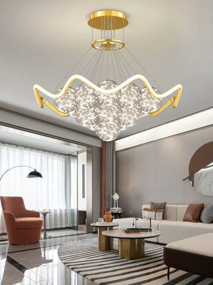 Modern Round Full Sky Star Light Transparent Glass Ball Chandelier for Living/Dining Room/Bedroom