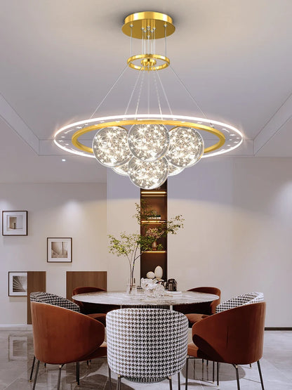 Modern Round Full Sky Star Light Transparent Glass Ball Chandelier for Living/Dining Room/Bedroom