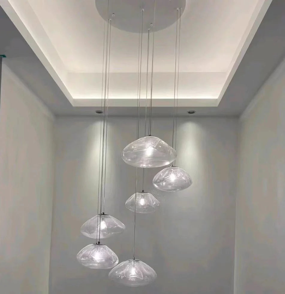 Extra Large Nordic Minimalist Glass Cloud Decorative Chandelier for Stairs/Living Room/Hign-celing Room