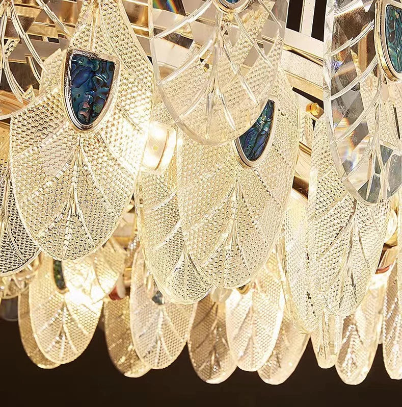 Modern Feather Crystal Pendant Abalone Shell Chandelier Suit for Living/Dining Room/Bedroom