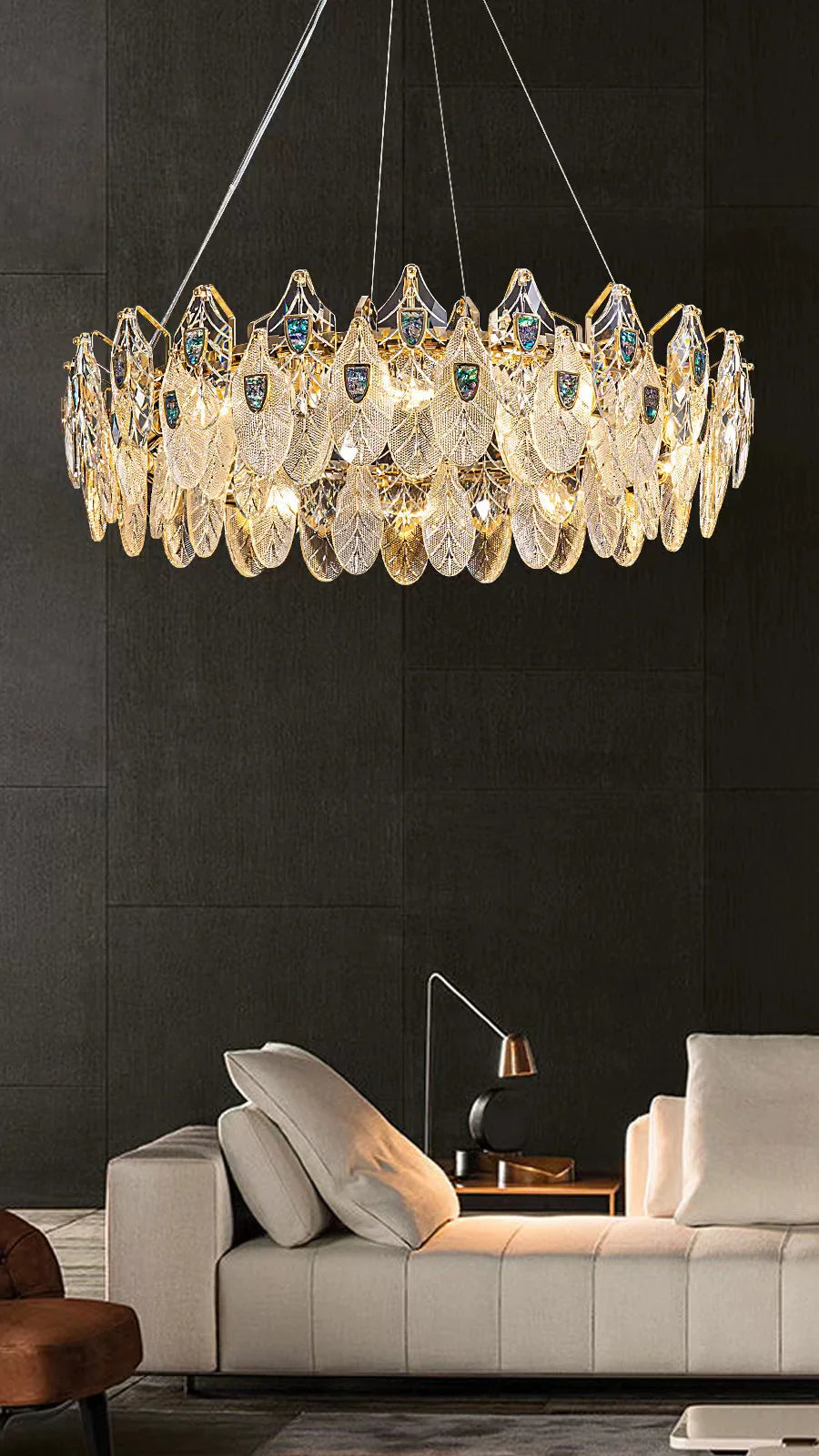 Modern Feather Crystal Pendant Abalone Shell Chandelier Suit for Living/Dining Room/Bedroom