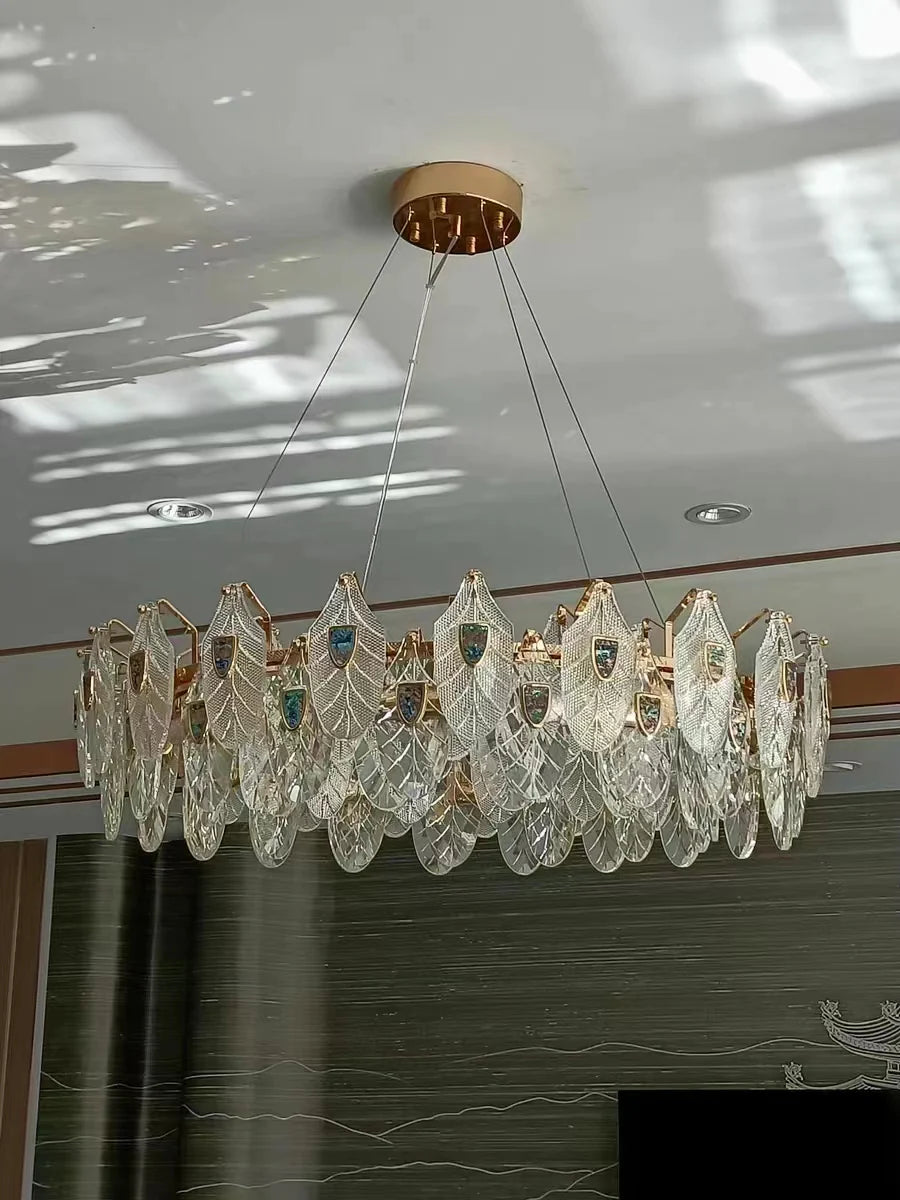 Modern Feather Crystal Pendant Abalone Shell Chandelier Suit for Living/Dining Room/Bedroom