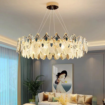 Modern Feather Crystal Pendant Abalone Shell Chandelier Suit for Living/Dining Room/Bedroom