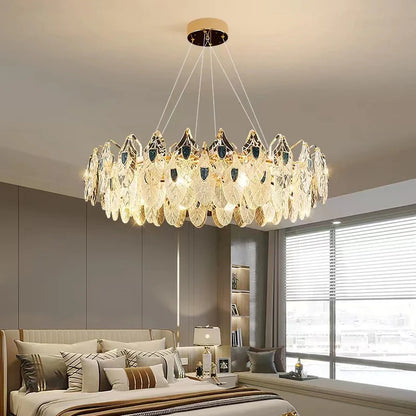 Modern Feather Crystal Pendant Abalone Shell Chandelier Suit for Living/Dining Room/Bedroom