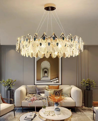 Modern Feather Crystal Pendant Abalone Shell Chandelier Suit for Living/Dining Room/Bedroom