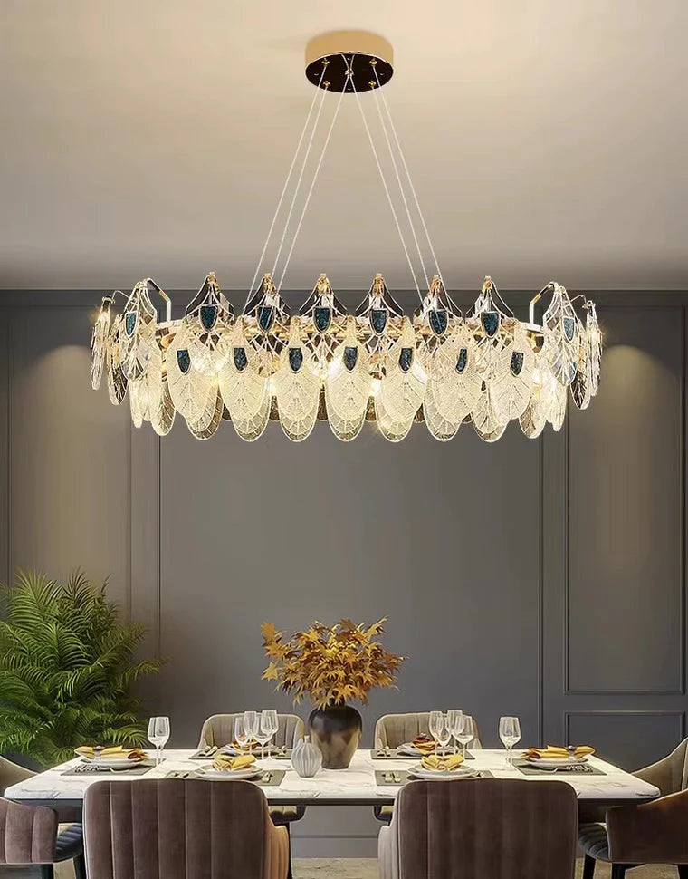 Modern Feather Crystal Pendant Abalone Shell Chandelier Suit for Living/Dining Room/Bedroom