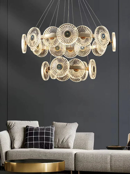 Modern Light Luxury Creative Round Acrylic Pendant Chandelier for Living/Dining Room/Bedroom