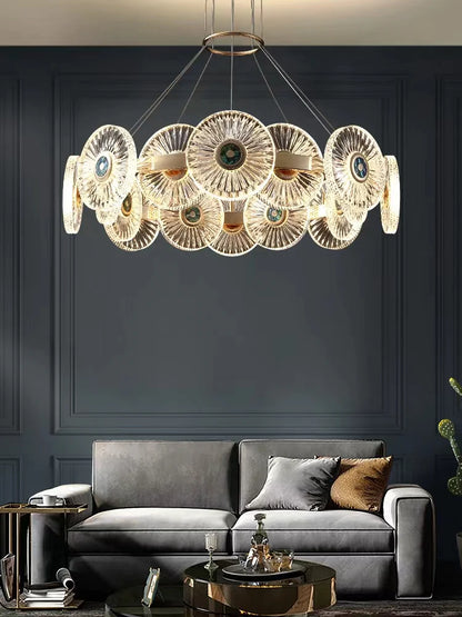 Modern Light Luxury Creative Round Acrylic Pendant Chandelier for Living/Dining Room/Bedroom